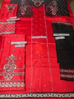 shahposh jacket 4 pc embroiderd kataan silk frock suit 2023