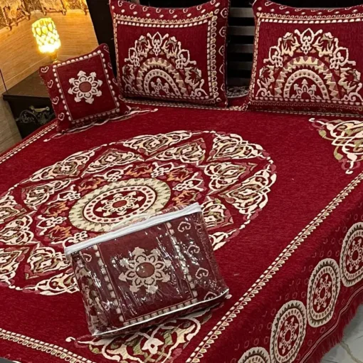 4pc-Velvet-Jacquard-king-size-bedsheet