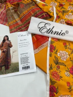 Ethnic 3pcs Unstitched Embroidered Summer Lawn Suit | Zari Diamond Dupatta | Ethnic unstitched 3 piece premium embroidered lawn suit 2024