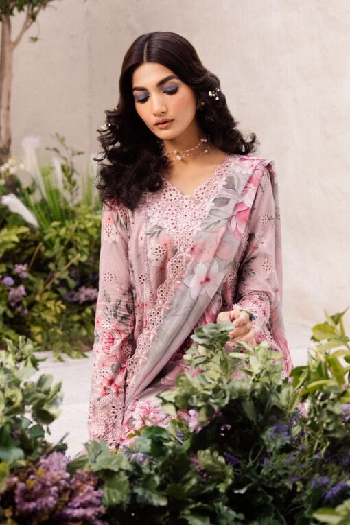 Iznik Lawn embroidered summer dress with printed chiffon dupatta, 3Pcs Premium Embroidered Summer Collection 2025