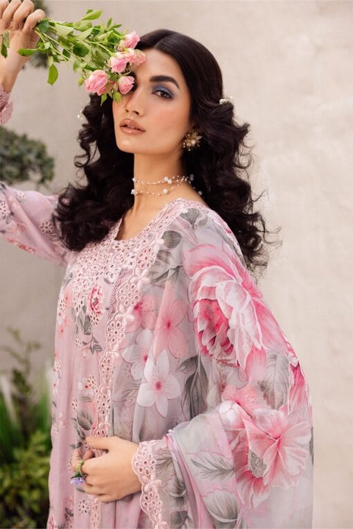 Iznik Lawn embroidered summer dress with printed chiffon dupatta, 3Pcs Premium Embroidered Summer Collection 2025