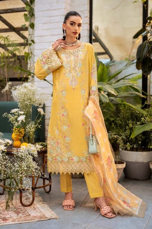 MariaB Lawn chicken kari embroidered with silk dupatta, Unstitched 3 Pieces Premium Embroidered Summer Lawn Collections 2025