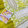 mariab chicken kari embroidered 3 piece in lawn stuff with printed chiffon dupatta | mariab summer lawn collections 2025