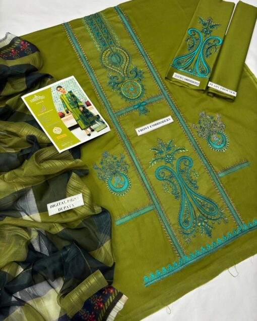 mariab embroidered 3 piece in lawn stuff with chiffon diamond dupatta | mariab summer lawn collections 2025