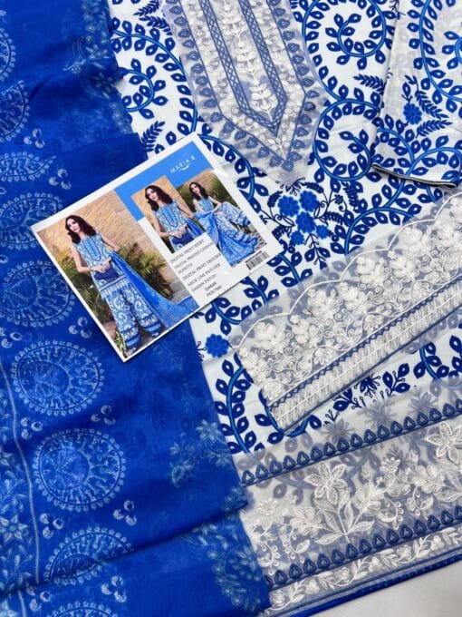 mariab premium embroidered 3 piece in lawn stuff with printed chiffon dupatta | mariab summer lawn collections 2025