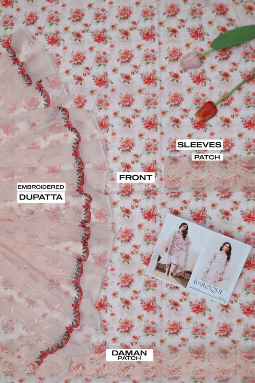 Baroque Lawn BQ-155 | 3PC Premium Embroidery Digital Printed Lawn Unstitched Summer Suit 2025