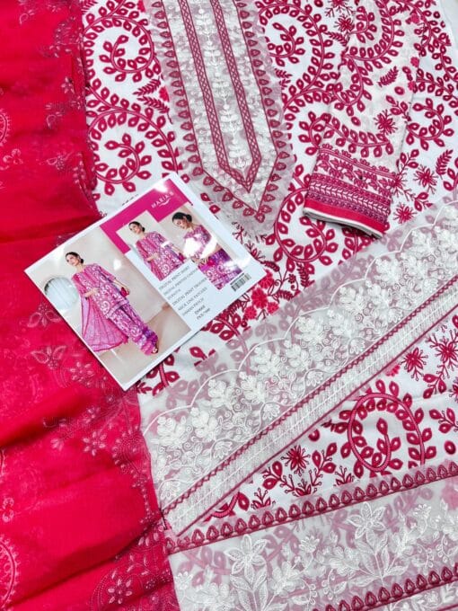 mariab premium embroidered 3 piece in lawn stuff with printed chiffon dupatta | mariab summer lawn collections 2025