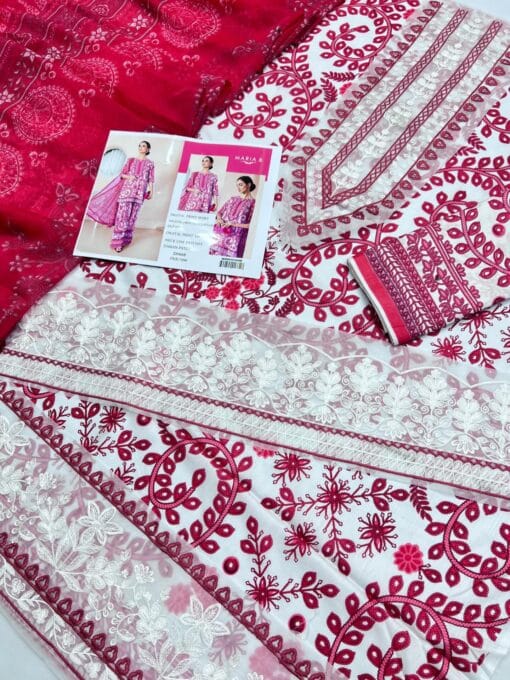 mariab premium embroidered 3 piece in lawn stuff with printed chiffon dupatta | mariab summer lawn collections 2025