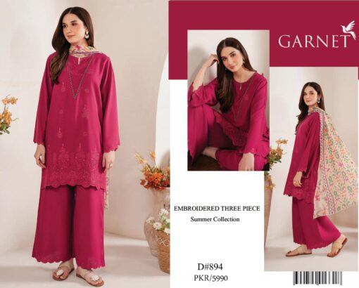 Garnet embroidered chicken kari summer lawn suit 2025