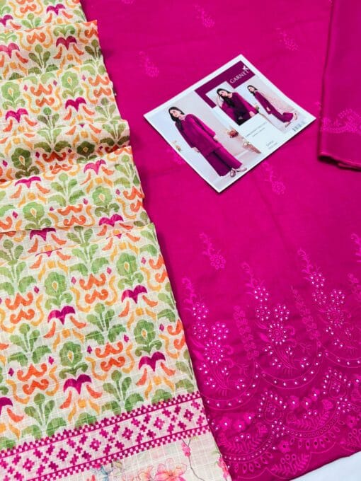 Garnet embroidered chicken kari summer lawn suit 2025