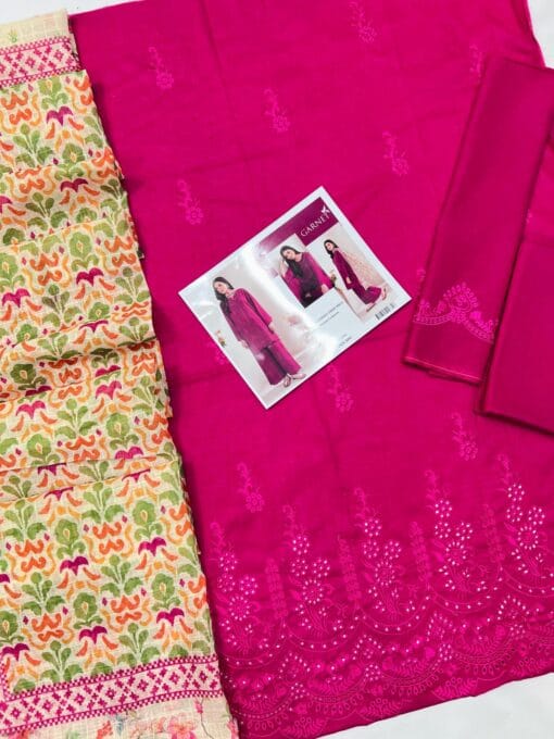 Garnet embroidered chicken kari summer lawn suit 2025