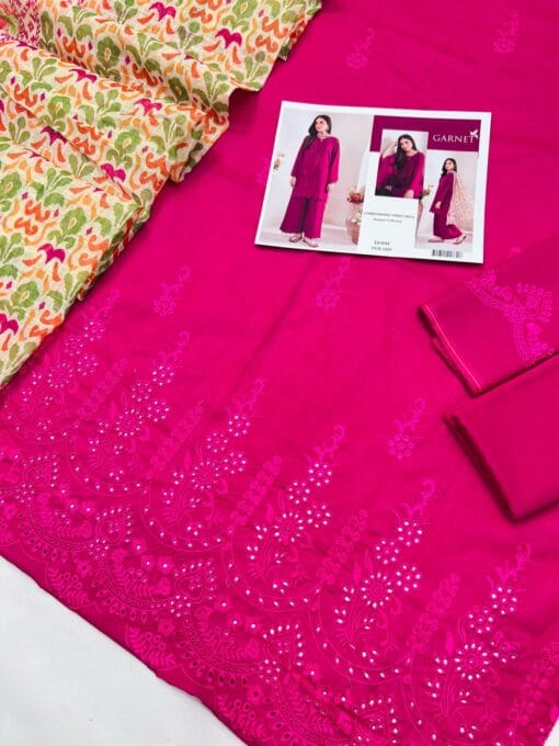 Garnet embroidered chicken kari summer lawn suit 2025