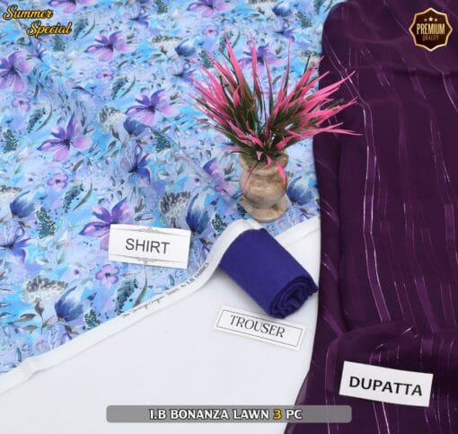 Bonanza Digital Printed Lawn | 3Pcs Premium Printed Summer Collection 2025 BZ-0458