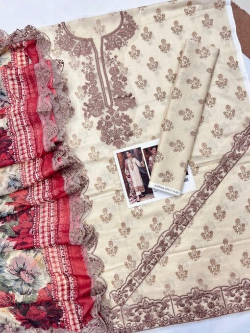 Zainab Chottani 3pcs Unstitched Embroidered Summer Lawn Suit | Zainab Chottani lawn Dupatta | Zainab Chottani unstitched 3 piece premium embroidered lawn suit 2025