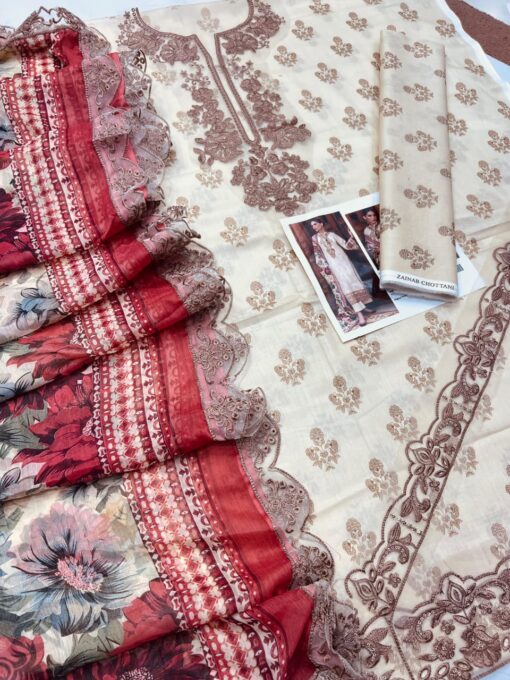 Zainab Chottani 3pcs Unstitched Embroidered Summer Lawn Suit | Zainab Chottani lawn Dupatta | Zainab Chottani unstitched 3 piece premium embroidered lawn suit 2025