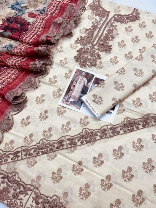 Zainab Chottani 3pcs Unstitched Embroidered Summer Lawn Suit | Zainab Chottani lawn Dupatta | Zainab Chottani unstitched 3 piece premium embroidered lawn suit 2025
