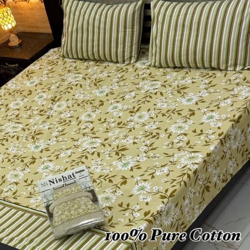 Pure Cotton King Size Bedsheet for Summer 2025 ? Elegant Comfort for Pakistani Homes LKBPC-023