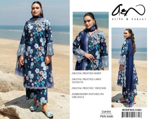 Asifa Nabeel Lawn AN-109 | 3PC Premium Digital Printed Lawn Unstitched Summer Suit 2025 - Image 4
