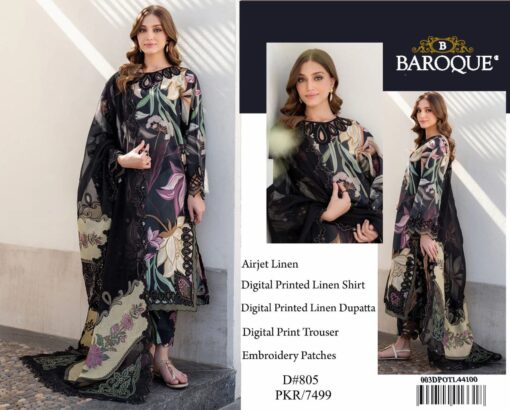 Baroque Digital Printed winter sale 2025 | Baroque unstitched 3 piece premium Digital Printed linen suit 2025 | baroque winter linen sale 2025 | baroque winter 2026