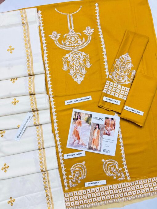 Aisling 3pcs Embroidered dhanak Suit 2025 | Aisling summer sale 2025 | Aisling unstitched 3 piece premium embroidered lawn suit 2025