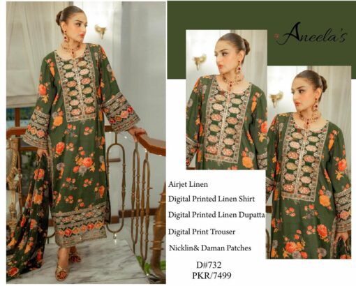 Aneela 3Pcs digital printed Embroidered Winter linen Collection 2025