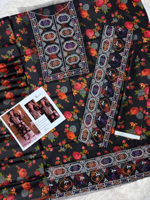 Aneela 3Pcs digital printed Embroidered Winter linen Collection 2025