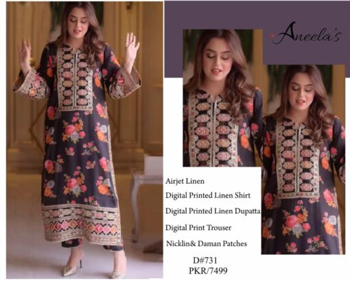 Aneela 3Pcs digital printed Embroidered Winter linen Collection 2025