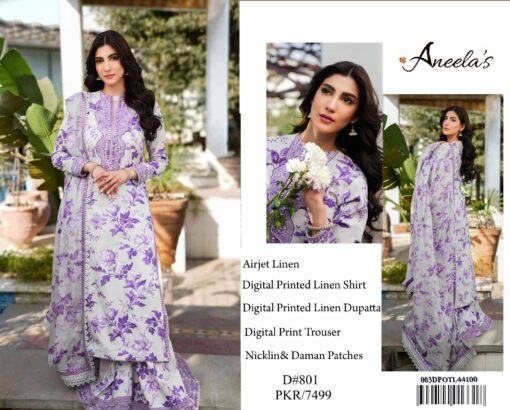 Aneela 3Pcs digital printed Embroidered Winter linen Collection 2025