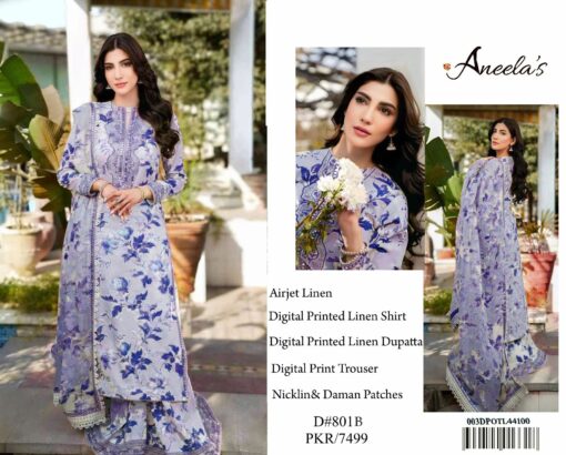 Aneela 3Pcs digital printed Embroidered Winter linen Collection 2025