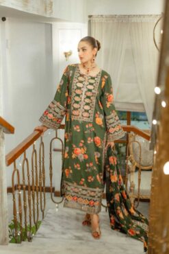 Aneela 3Pcs digital printed Shamooz Silk Unstitched Embroidered Winter Collection 2025 | Aneela's shamoos silk winter sale 2025