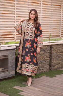 Aneela 3Pcs digital printed Shamooz Silk Unstitched Embroidered Winter Collection 2025 | Aneela's shamoos silk winter sale 2025