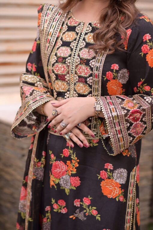 Aneela 3Pcs digital printed Shamooz Silk Unstitched Embroidered Winter Collection 2025 | Aneela's shamoos silk winter sale 2025