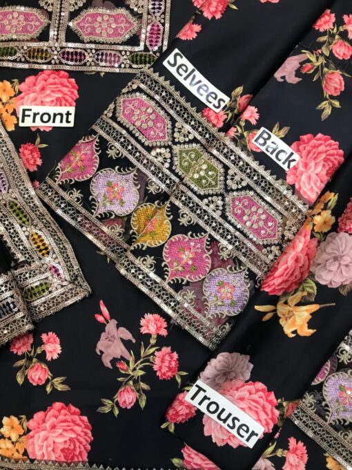Aneela 3Pcs digital printed Shamooz Silk Unstitched Embroidered Winter Collection 2025 | Aneela's shamoos silk winter sale 2025