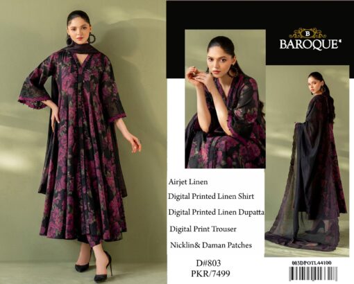 Baroque 3Pcs digital printed Embroidered Winter linen Collection 2025