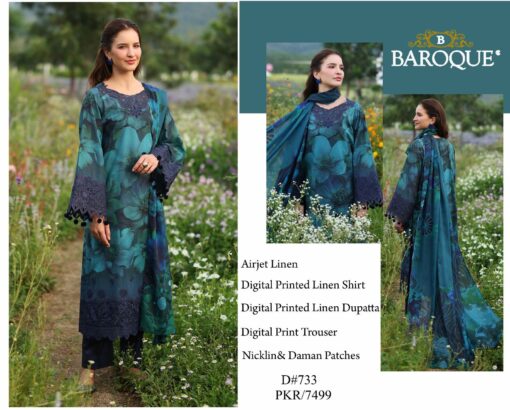 Baroque 3Pcs digital printed Embroidered Winter linen Collection 2025