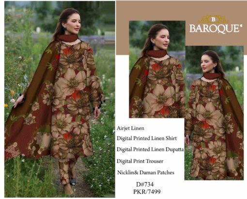 Baroque 3Pcs digital printed Embroidered Winter linen Collection 2025