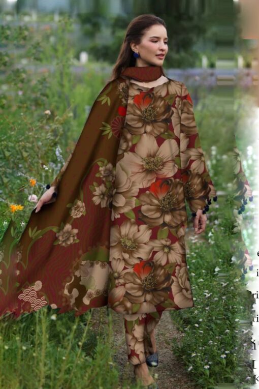 Baroque Linen BQ-607 | Unstitched 3Pcs Digital Printed Embroidered Winter Collection 2025