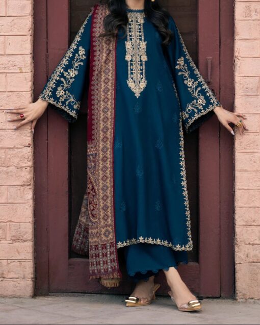 I Z E L by Libas e Khas 3 Piece Unstitched Embroidered Winter Dhanak Suit 2025