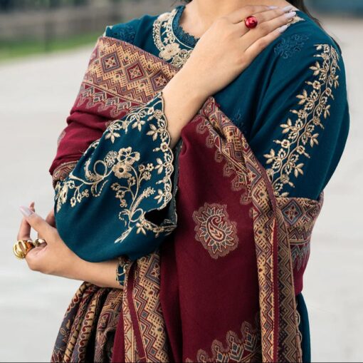 I Z E L by Libas e Khas 3 Piece Unstitched Embroidered Winter Dhanak Suit 2025