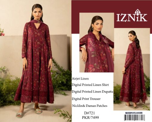 iznk 3Pcs digital printed Embroidered Winter linen Collection 2025