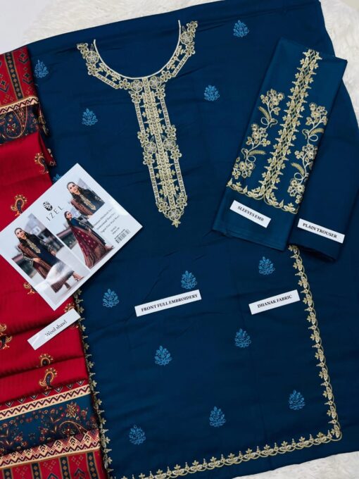 I Z E L by Libas e Khas 3 Piece Unstitched Embroidered Winter Dhanak Suit 2025