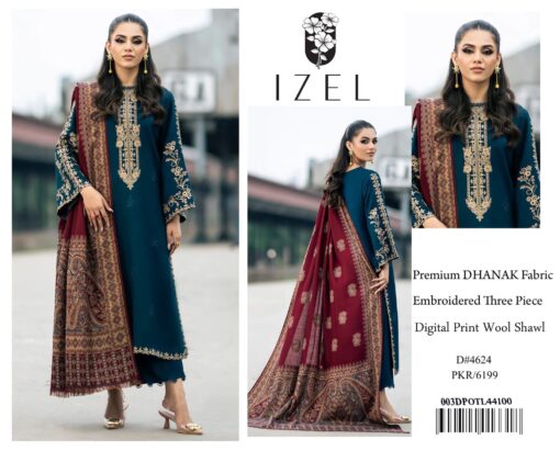 I Z E L by Libas e Khas 3 Piece Unstitched Embroidered Winter Dhanak Suit 2025
