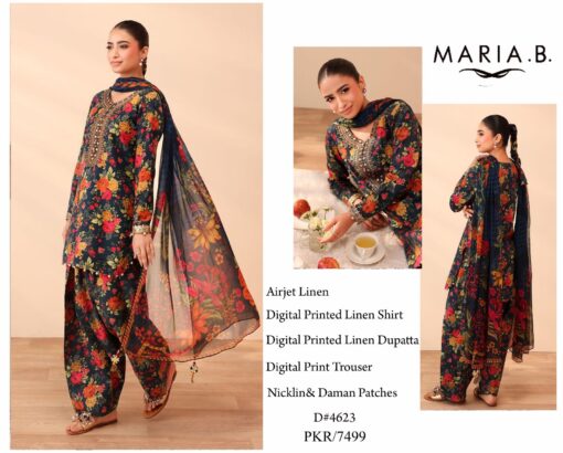 mariab 3Pcs digital printed Embroidered Winter linen Collection 2025