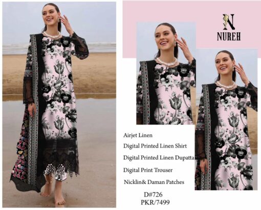 Nureh 3Pcs digital printed Embroidered Winter linen Collection 2025