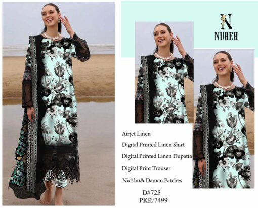 Nureh 3Pcs digital printed Embroidered Winter linen Collection 2025
