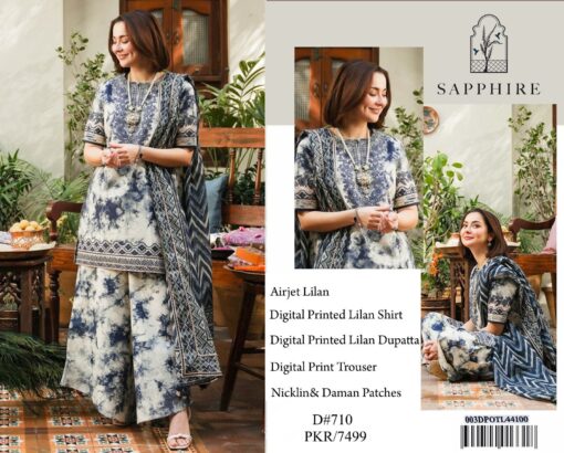 Sapphire 3Pcs digital printed Embroidered Winter linen Collection 2025