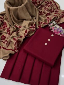 Indian Banarsi Pashmina 3D Velvet Border Strips Shawl