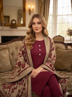 Indian Banarsi Pashmina 3D Velvet Border Strips Shawl