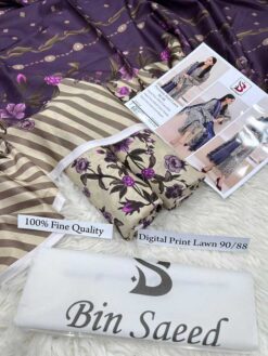 Bin Saeed by libas e khas Lawn | 3Pcs Embroidered Summer Collection 2026 | bin saeed digital printed lawn sale