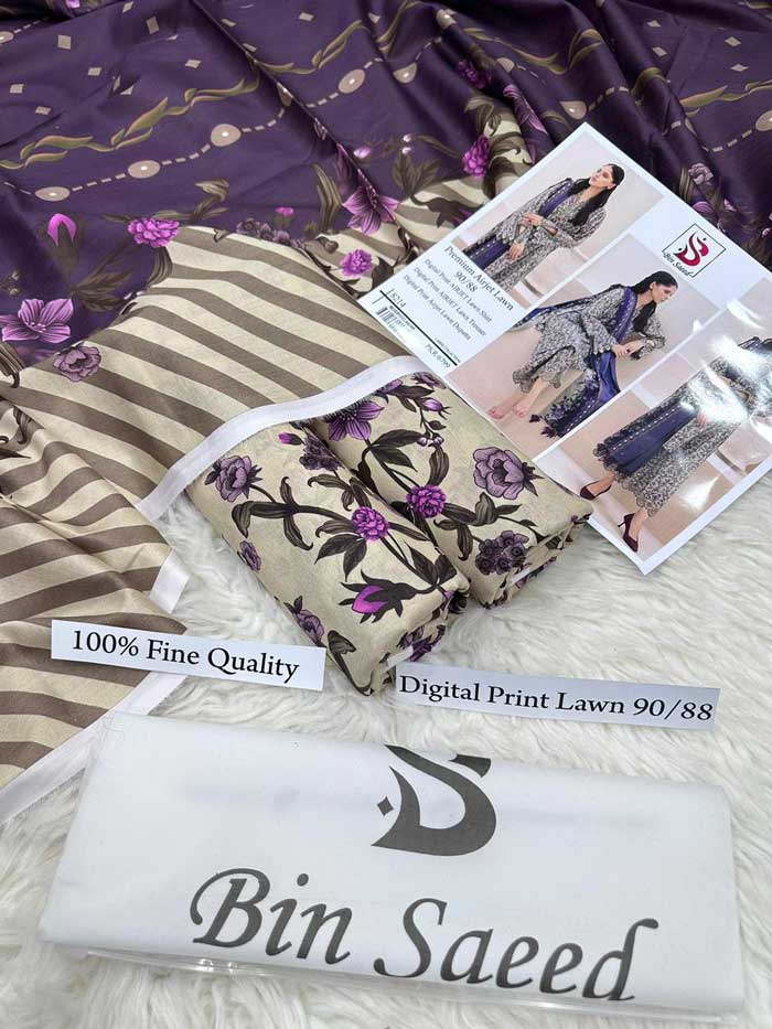 Baroque Lawn BQ-2071 | Unstitched 3Pcs Digital Printed Lawn Collection 2026 4 Bin Saeed by libas e khas Lawn | 3Pcs Embroidered Summer Collection 2026 | bin saeed digital printed lawn sale